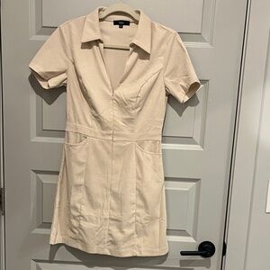 Cream Short-Sleeve Corduroy Dress S